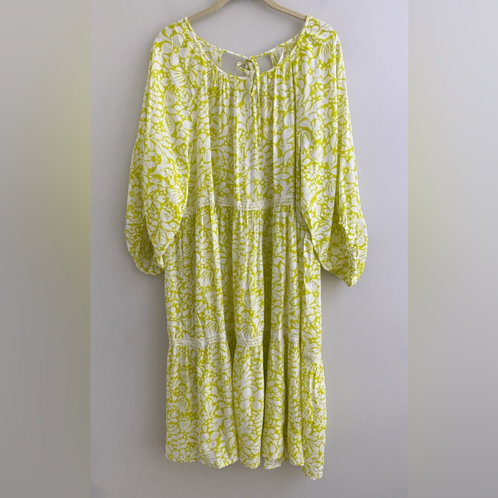 By Anthropologie Tiered Puff-Sleeve Dress new with tag nwt size M yellow - Picture 6 of 6